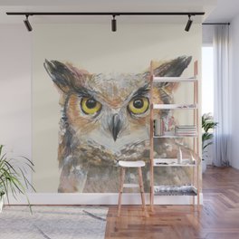 Owl Great Horned Owl Watercolor Wall Mural