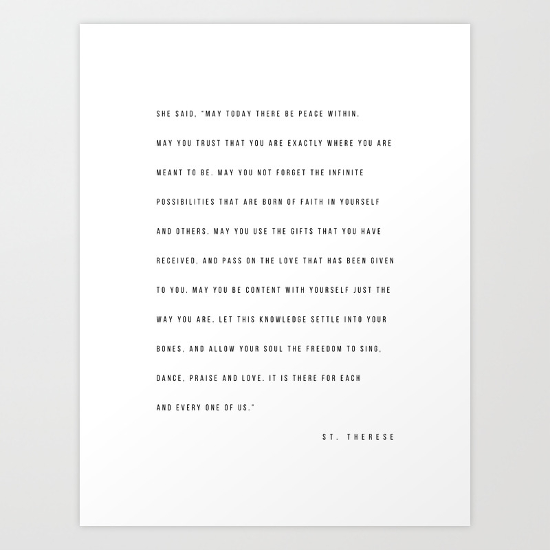 Inspirational Quote Typography Wall Art 8x10 inch Unframed Book Page Art Print Literary Art Print St Therese Quote Print May Today There Be Peace