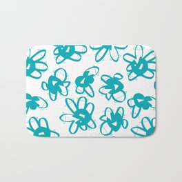 Bold Aqua Flowers Bath Mat | Aqua, Oceanblue, Turquoise, Contemporary, Flower, Modern, Drawing, Gestural, Bold, Mod 