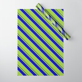 [ Thumbnail: Blue & Green Colored Pattern of Stripes Wrapping Paper ]