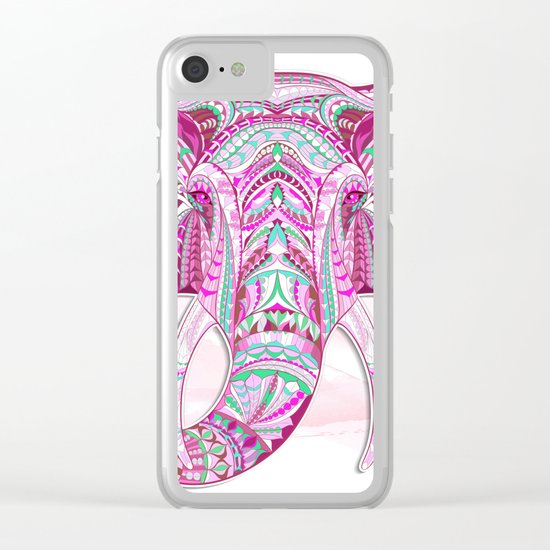 Pink Ethnic Elephant Clear iPhone Case