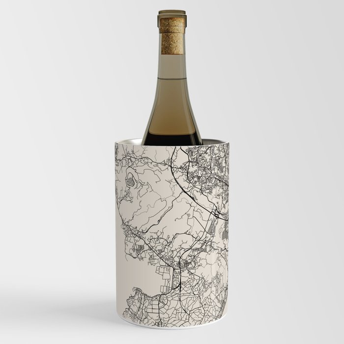 Yokosuka, Japan - Black and White City Map Wine Chiller