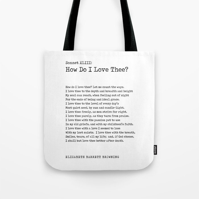 How Do I Love Thee? - Elizabeth Barrett Browning Poem - Literature - Typewriter Print Tote Bag