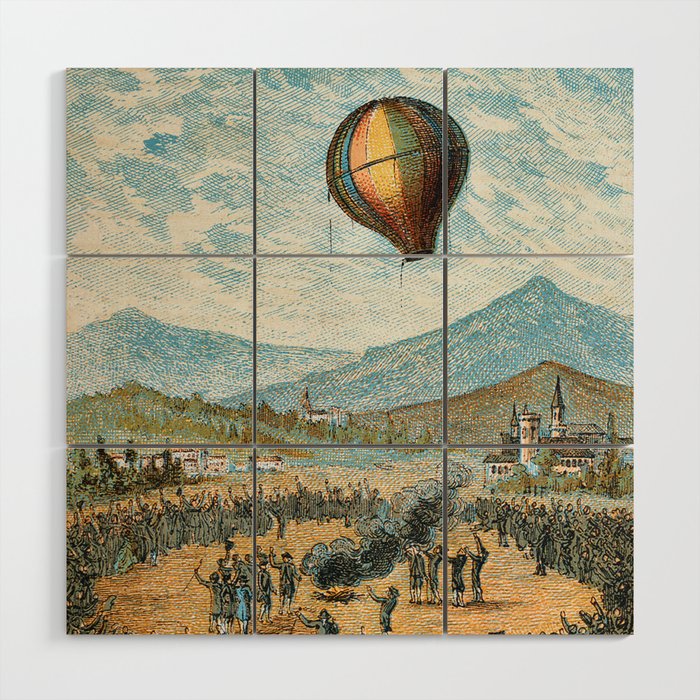 Vintage hot air balloon poster  Wood Wall Art