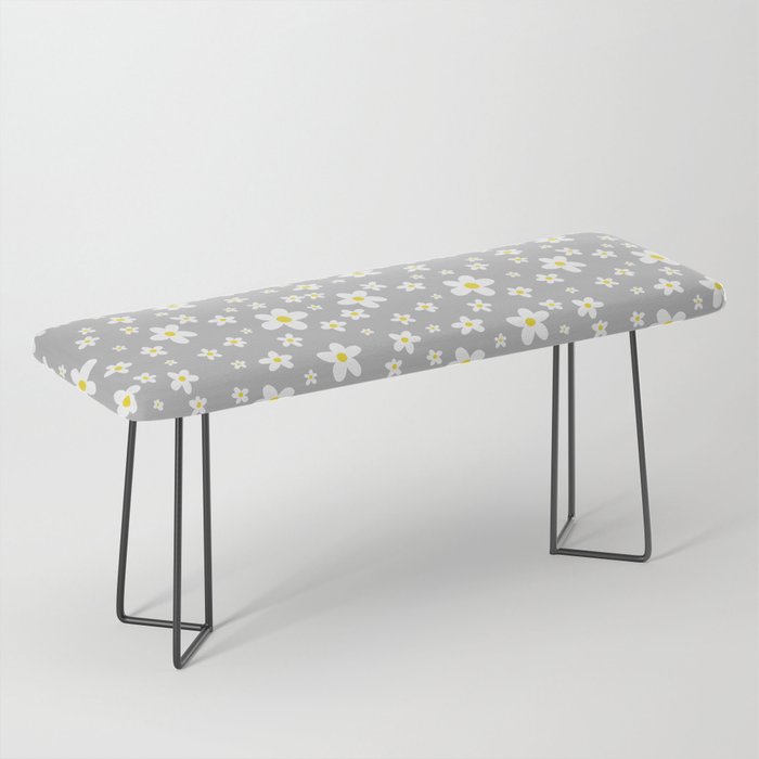 White Daisy Pattern over Neutral Gray Bench
