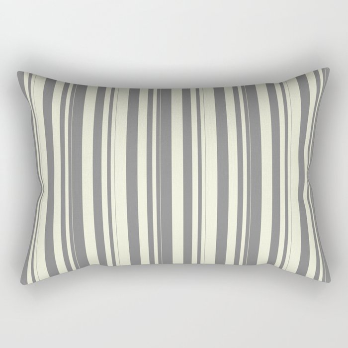 Gray & Beige Colored Striped/Lined Pattern Rectangular Pillow