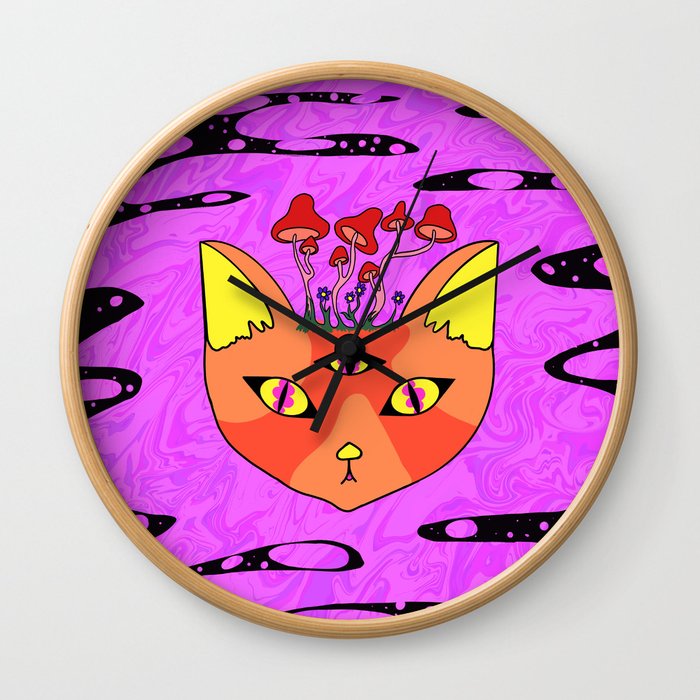 Trippy Pink Cat Wall Clock
