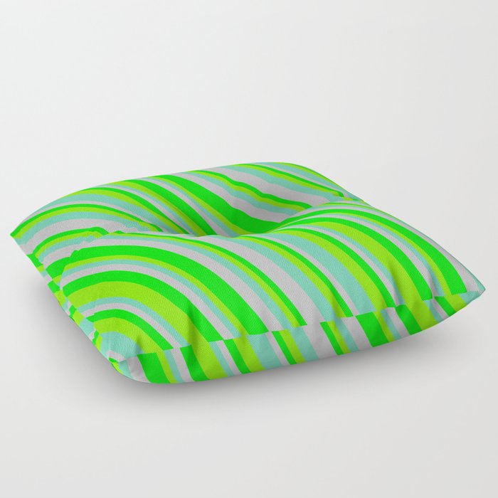 Grey, Lime, Chartreuse, and Aquamarine Colored Lined/Striped Pattern Floor Pillow