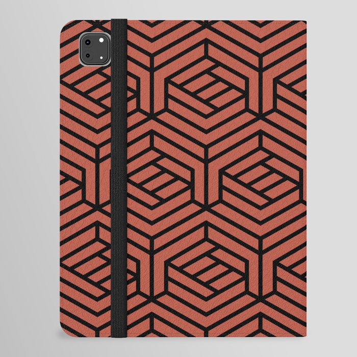 Black and Red Geometric Shape Pattern Pairs Dunn and Edwards 2022 Trending Color Red River DE5125 iPad Folio Case