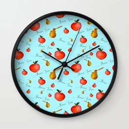 Apples and Honey Shana Tova in Blue Wall Clock