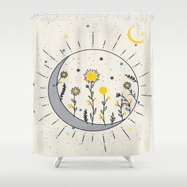 Flowers planet the sun and the moon graphic art Shower Curtain