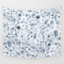 Watercolor florals in blue Wall Tapestry