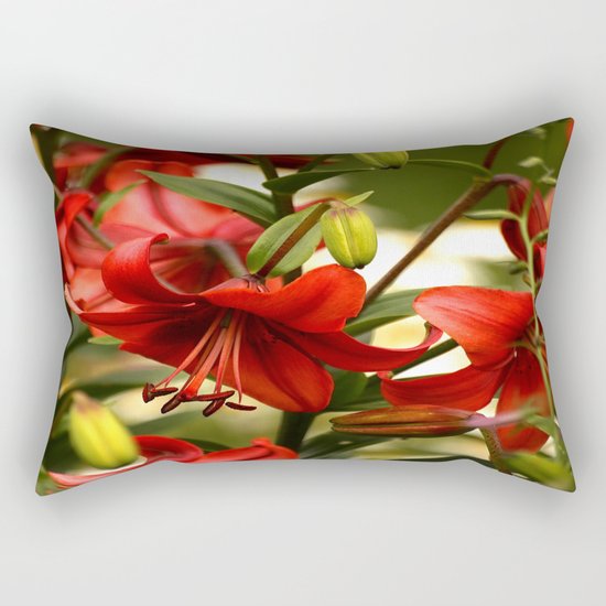 Red Lilies Rectangular Pillow