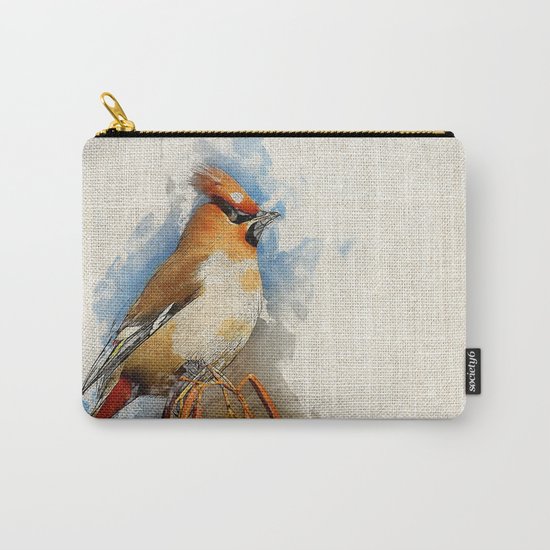 Watercolor Bird - Bohemian waxwing(Bombycilla garrulus) Carry-All Pouch