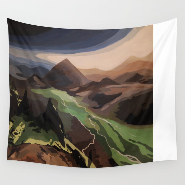 Icelandic Landscape Acrylic Painting Mountains Wall Tapestry By