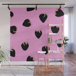 Strawberry pattern Black and Pink Wall Mural