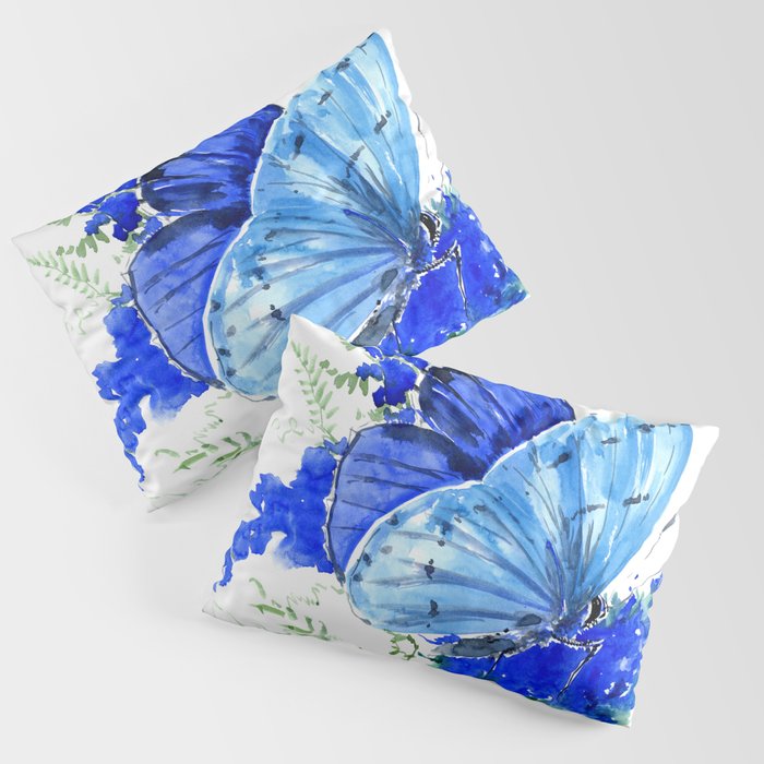 Blue Butterfly, blue butterfly lover blue room design floral nature Pillow Sham