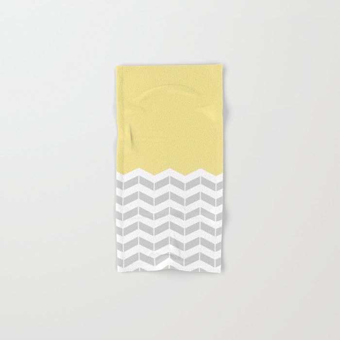 Grey White Yellow Half Chevron Hand Bath Towel