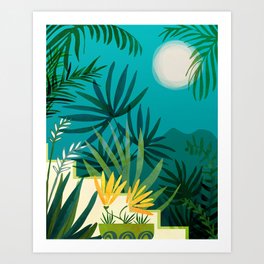 Rainforest With Moonlight Tropical Night Series #3 Art Print