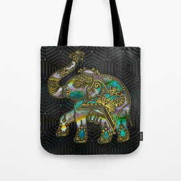 Gold Framed Elephant on Colorful Abalone decor Tote Bag