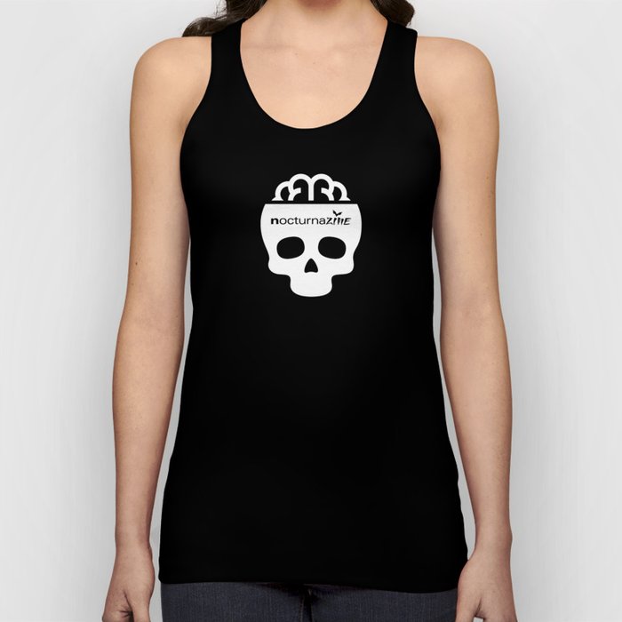 nocturnazine: Skull White Logo Tank Top