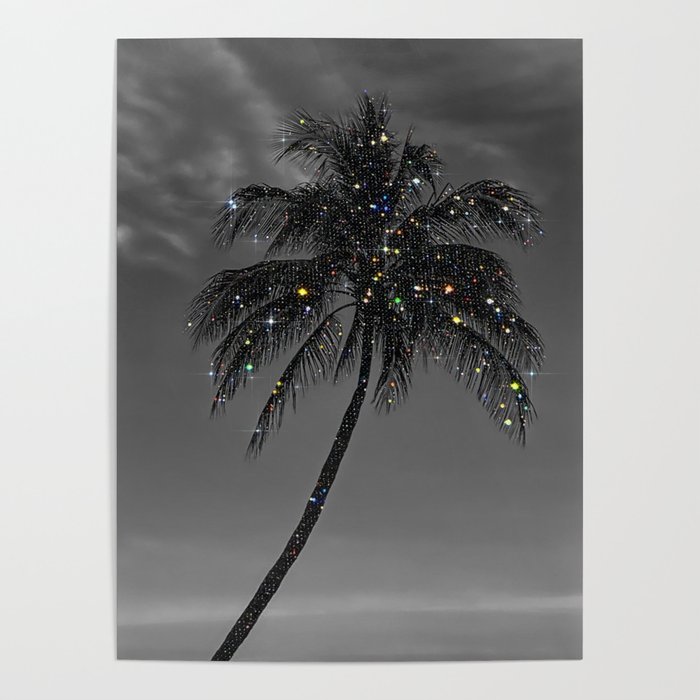 THE PALM | collage | glitter | shiny | summer | beach | black and white | diamonds | creative | hot Poster