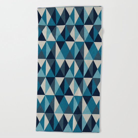 White, indigo and black rhombus pattern Beach Towel