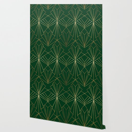 Art Deco In Gold Green Wallpaper By Wellingtonboot Society6