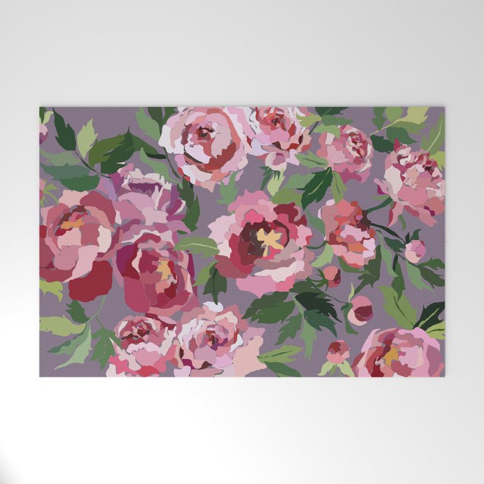 Happy peony lilac background Welcome Mat