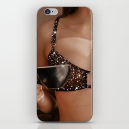 Woman, Glitter Lingerie & a Cup of Coffee iPhone Skin