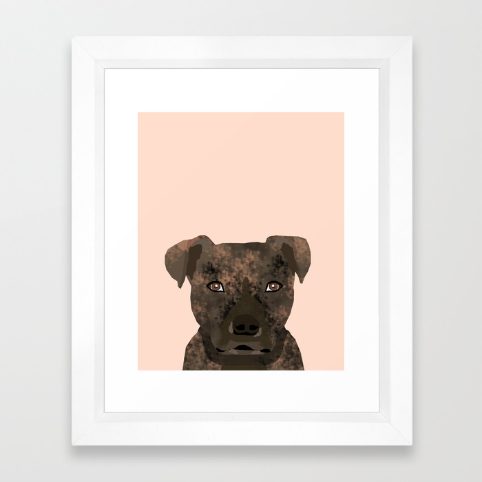 pitbull brindle coat dog portrait cute gifts for dog lover with pitbulls framed art print by petfriendly
