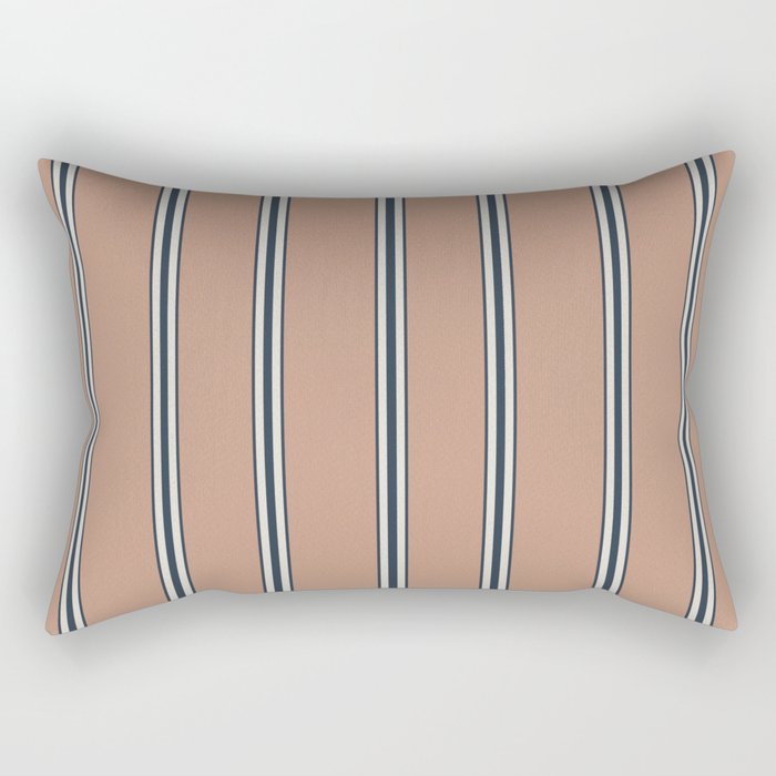 Stripes - Rose Tan, Naval and Alabaster White Rectangular Pillow