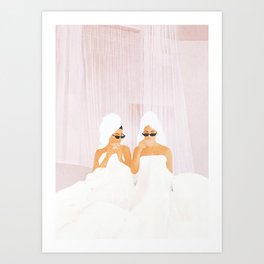 Morning with a friend Art Print | Coffe, Girls, Digital, A, Morning, Spring, Friend, Female, Graphicdesign, Minimal 