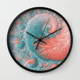 Abstract Coral Reef Living Coral Pastel Teal Blue Texture Spiral Swirl Pattern Fractal Fine Art Wall Clock