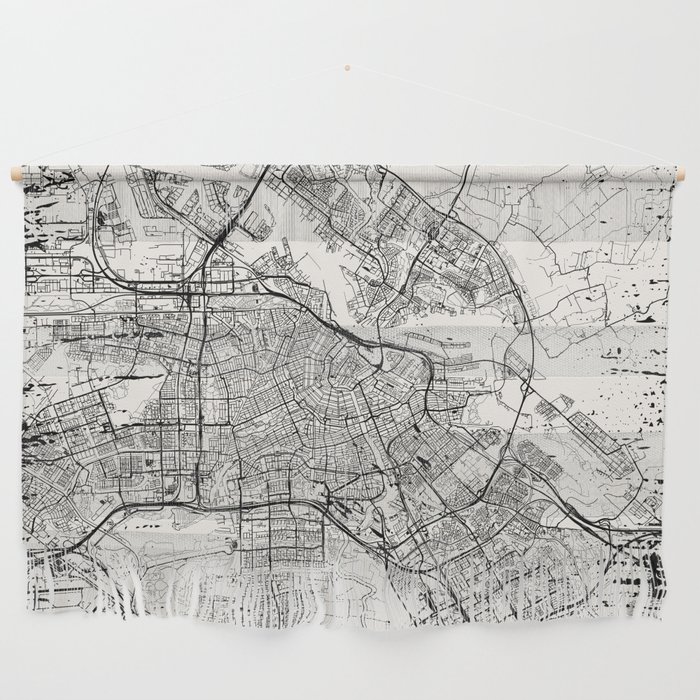 Vintage Amsterdam City Map - Netherlands - Black and White Wall Hanging