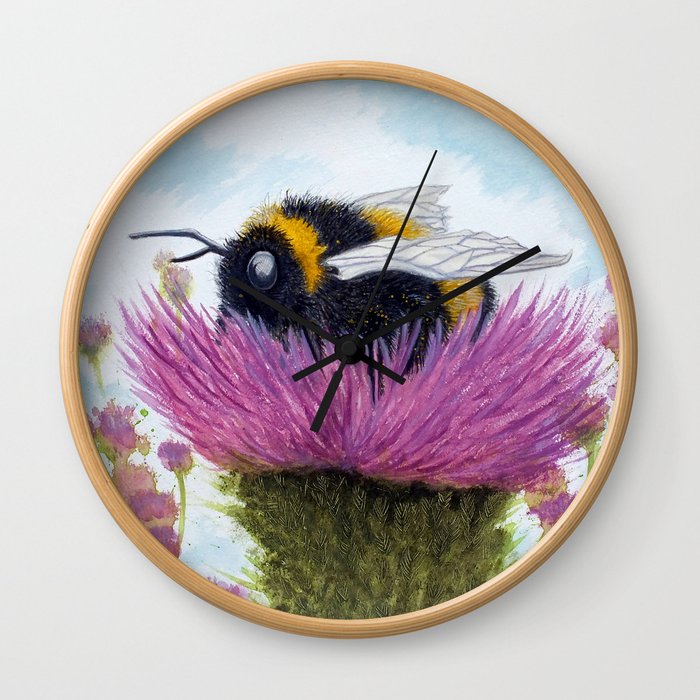 Bumblebee on a Thistle Wall Clock