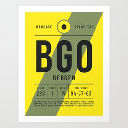 Luggage Tag E - BGO Bergen Norway Art Print