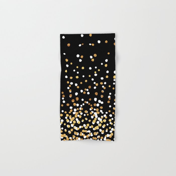 Floating Dots - White and Gold on Black Hand & Bath Towel