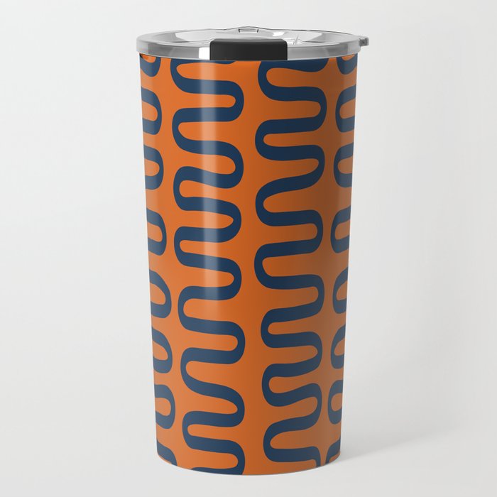Abstract Shapes 267 in Navy Blue and Orange (Snake Pattern Abstraction) Travel Mug