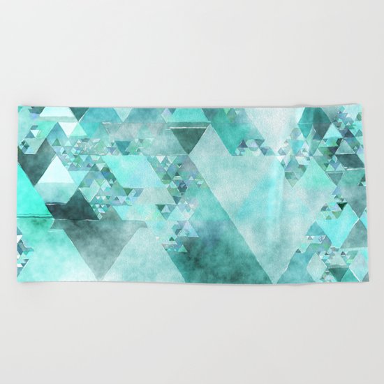 Triangles in aqua - Modern turquoise green blue triangle pattern Beach Towel