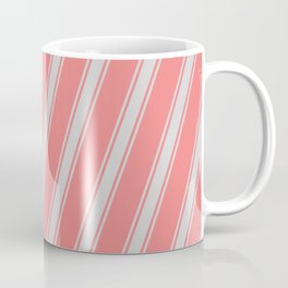 [ Thumbnail: Light Coral & Light Gray Colored Stripes Pattern Coffee Mug ]