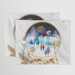 Gold Winter Eve Couple Snowglobe Forest Home Placemat