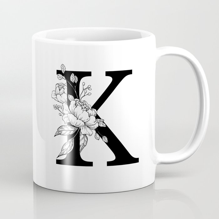 Personalised Botanical Floral Name Initial Letter Coffee Mug Gift 11oz Ceramic 