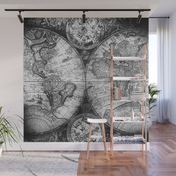 World Map Antique Vintage Black And White Wall Mural By Naturemagick