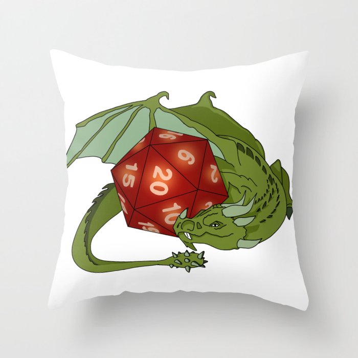 Cool dragon with treasure rpg dice Throw Pillow