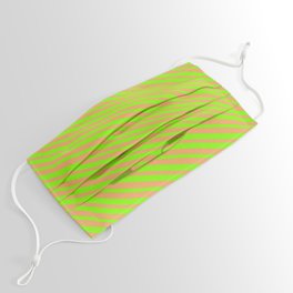 [ Thumbnail: Brown & Chartreuse Colored Striped/Lined Pattern Face Mask ]