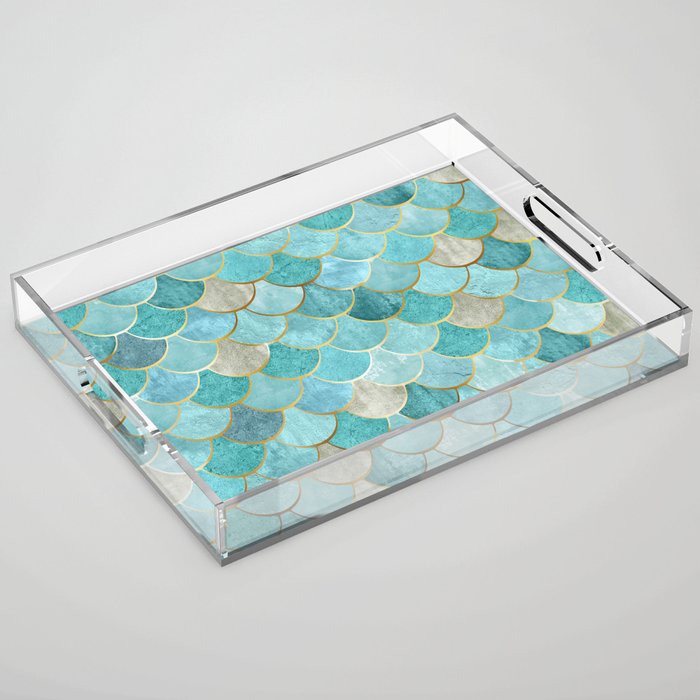 Moroccan Mermaid Fish Scale Pattern, Aqua,Teal Acrylic Tray