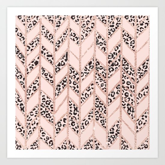 Rose Gold Glitter Chevron Herringbone Blush Pink Leopard Pattern Art Print By Girlytrend Society6 Leopard symbol violence, fury, aggression, fearlessness. rose gold glitter chevron herringbone blush pink leopard pattern art print by girlytrend