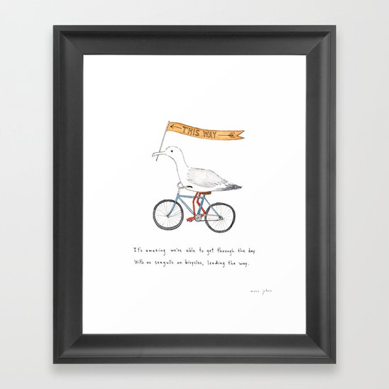 seagulls on bicycles Framed Art Print