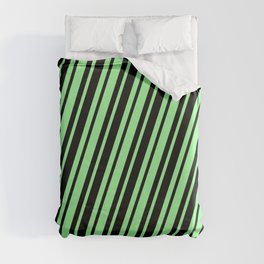 [ Thumbnail: Green & Black Colored Stripes Pattern Duvet Cover ]
